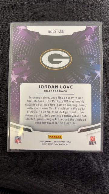 2025 Panini Certified Jordan Love Certified Stars Mirror Pink /199